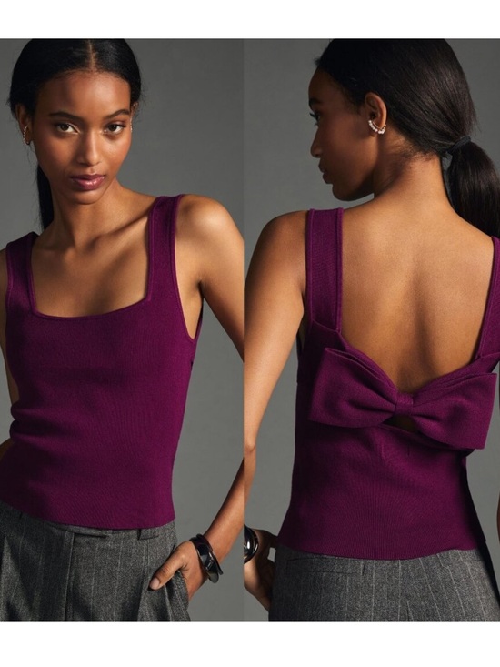 Maeve Tops - Maeve | Anthropologie | Square Neck Bow-Back Knit Tank Top - Plum | Size S
